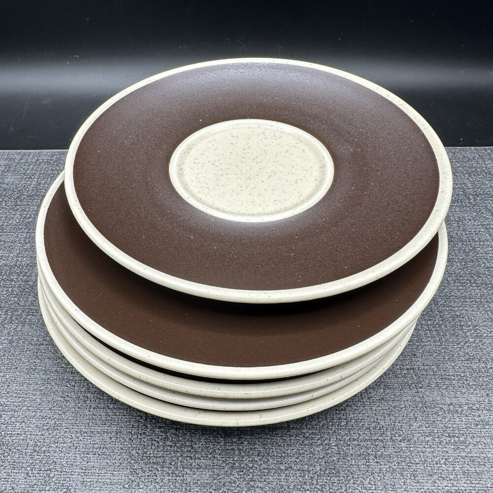 MIKASA Indian Feast Dark Brown Plates Saucers 6.25" Stoneware DE800 Set of 5 70s